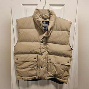 Woodlake Down Puffer Vest Mens Khaki Full Zip Snap Pockets Insulated Warm Medium